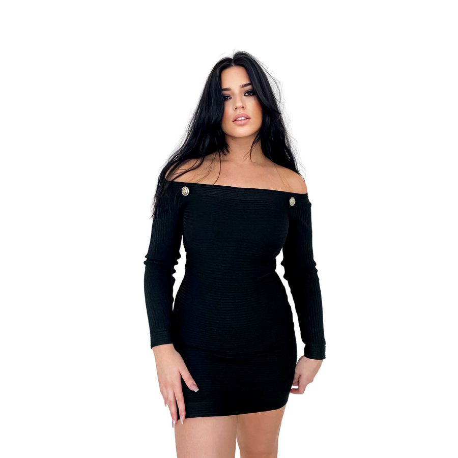 BLACK MIDI BANDAGE DRESS