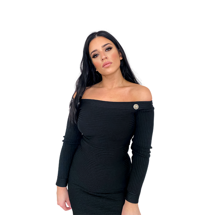 BLACK MIDI BANDAGE DRESS